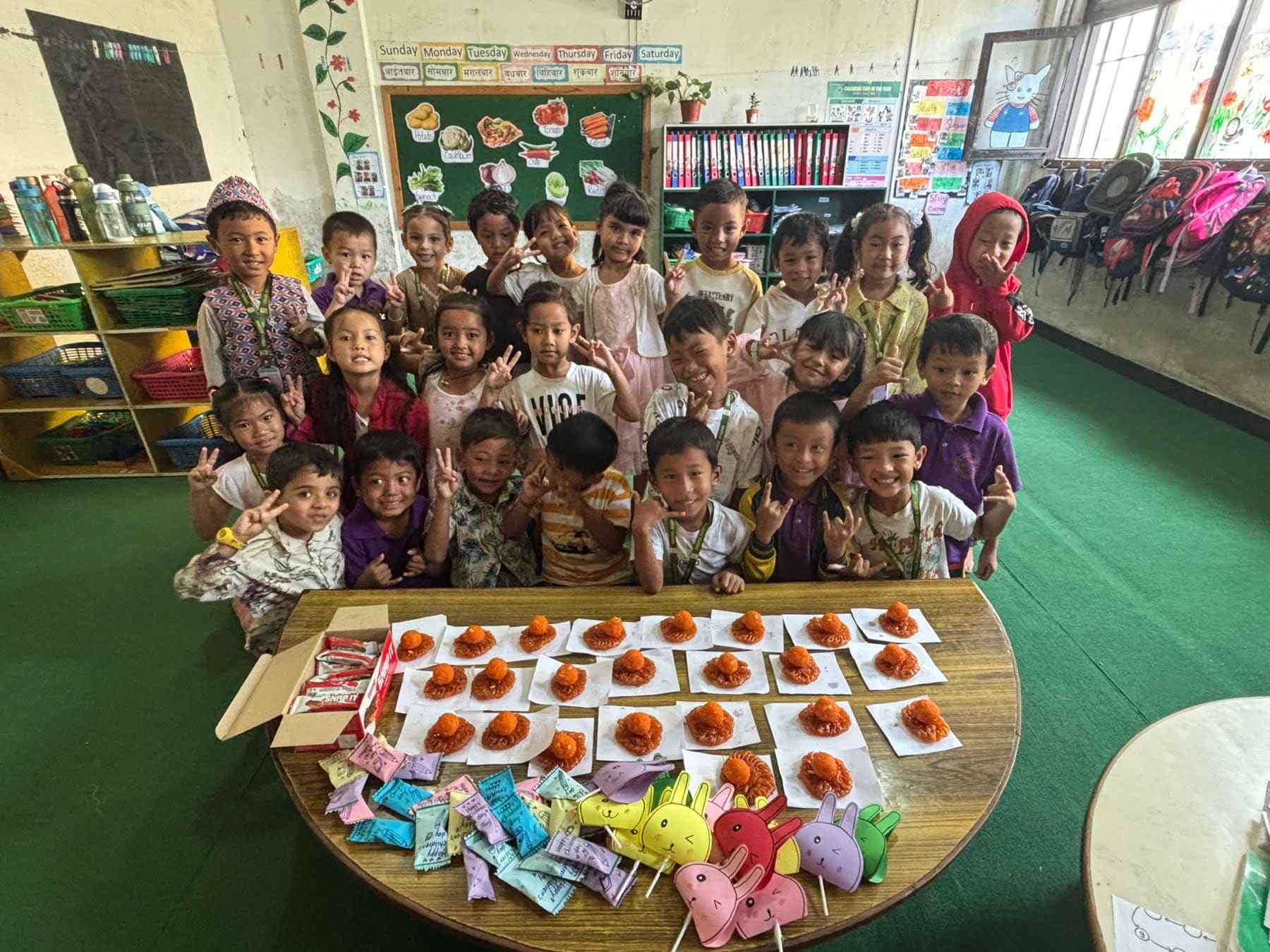 Somang kindergarten children celebrating together in their classroom